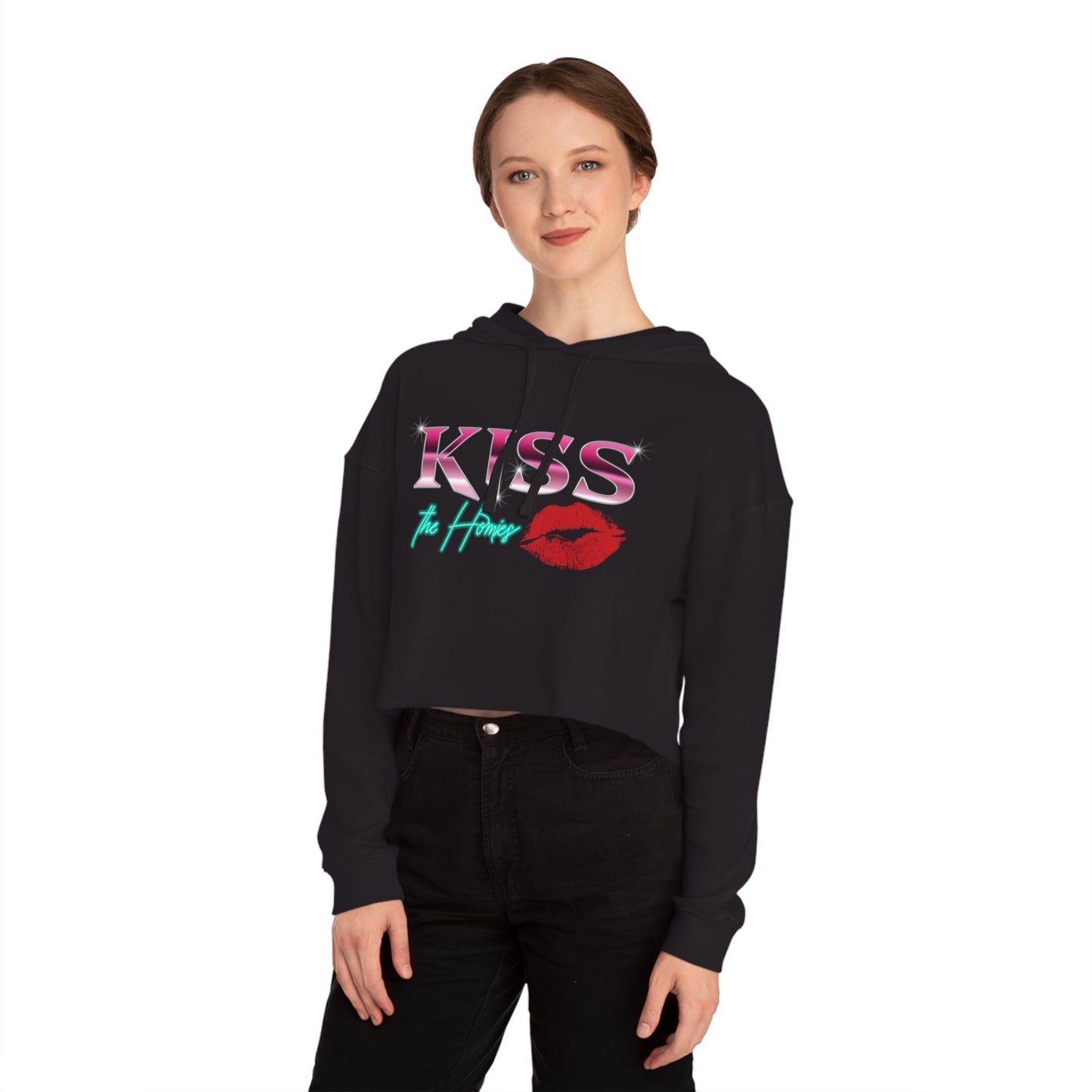 KISS the Homies Pink/Silver/Teal Cropped Hoodie